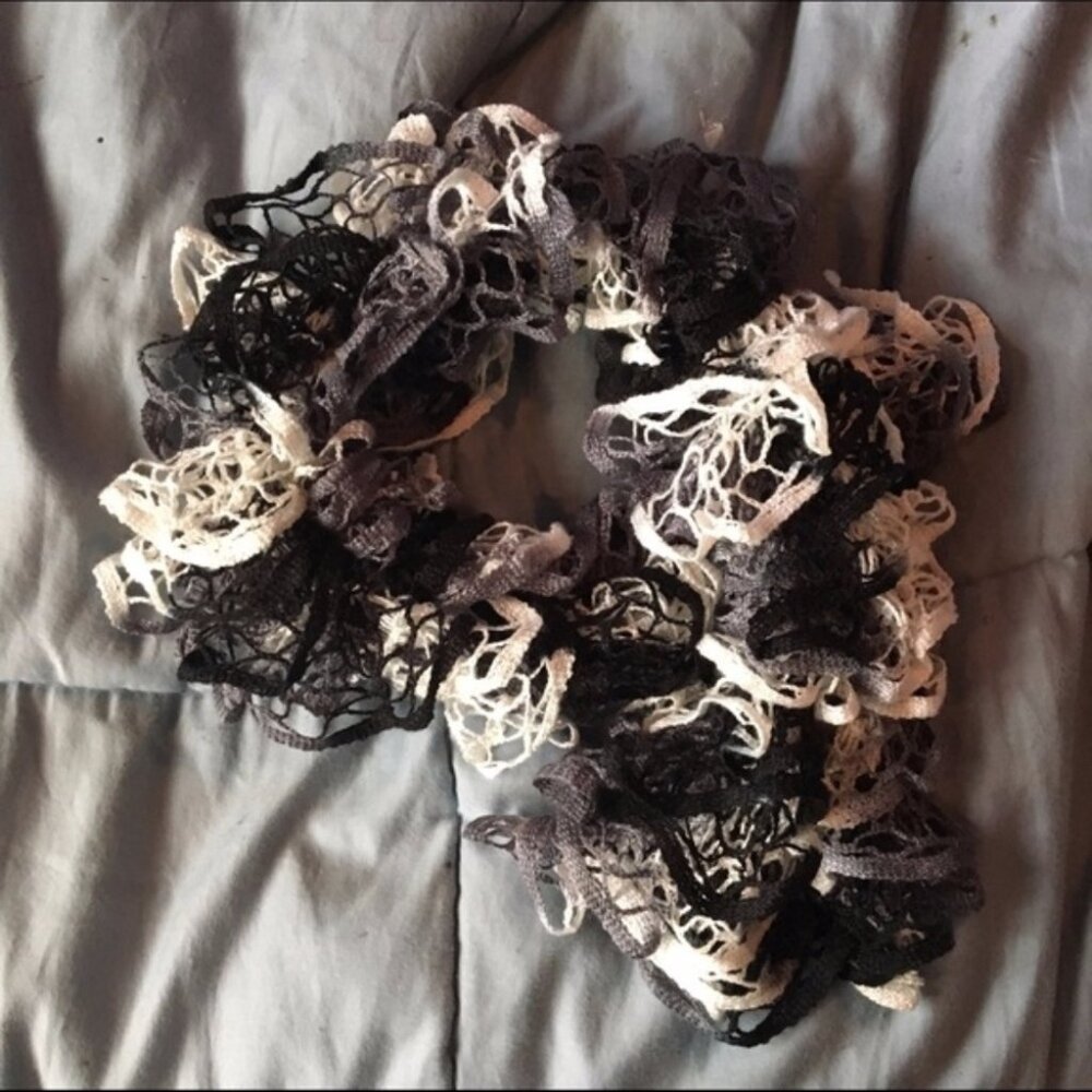 Handmade Black & White Lace Scarf | Elegant Winter Accessory